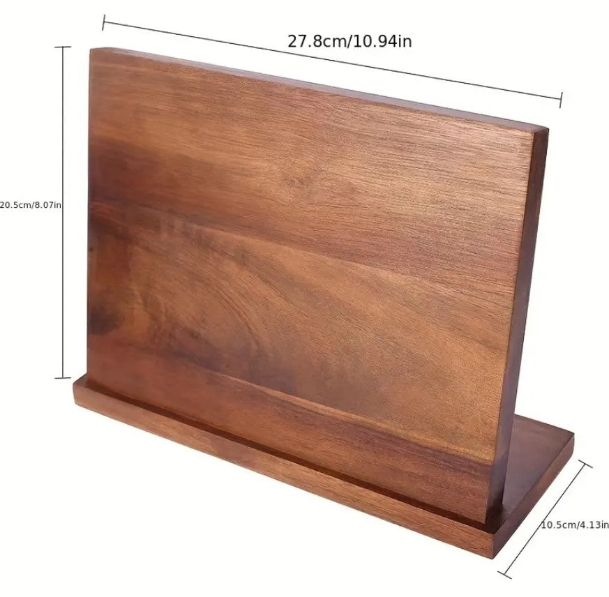 a wooden stand with measurements with text: '27.8cm/10.94in 20.5cm/8.07in 10.5cm/4.13in'