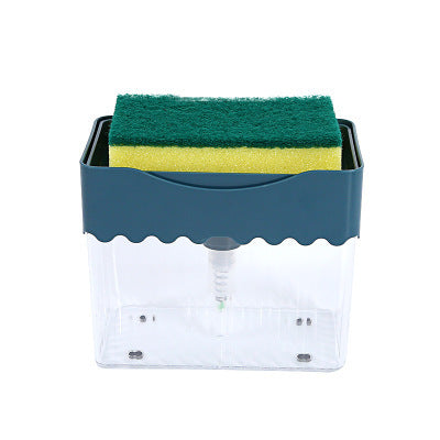 a plastic container with a green sponge