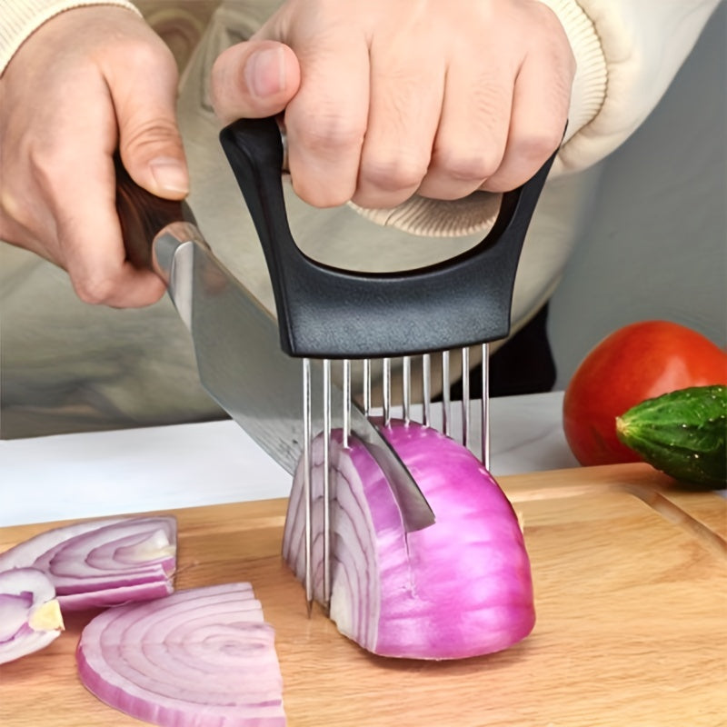a person cutting a onion with a knife