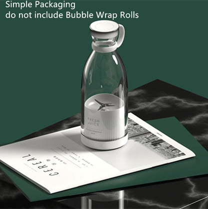 a glass bottle with a white cap on top of a paper with text: 'Simple Packaging do not include Bubble Wrap Rolls FRESH JUICE CEREAL'