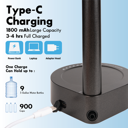 type c charging behind water dispenser, 1800mAh large capacity, 3-4 hours full charge