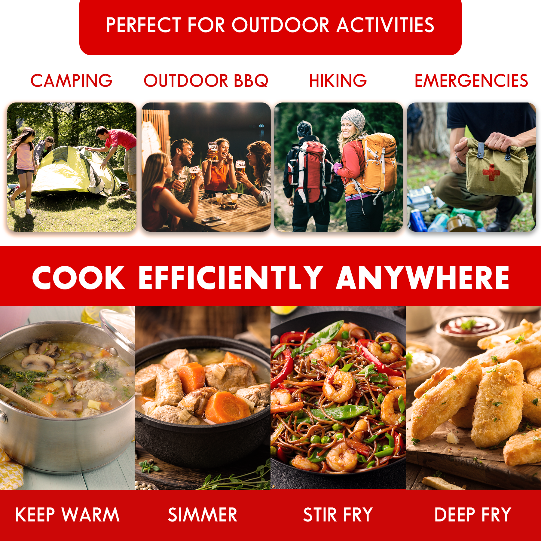 collage of outdoor activities and dishes