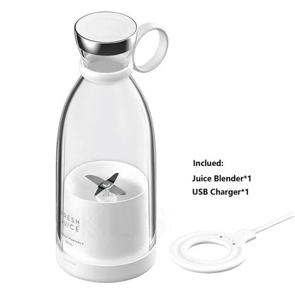 a juicer and charger with text: 'Inclued: Juice Blender*1 USB Charger*1'