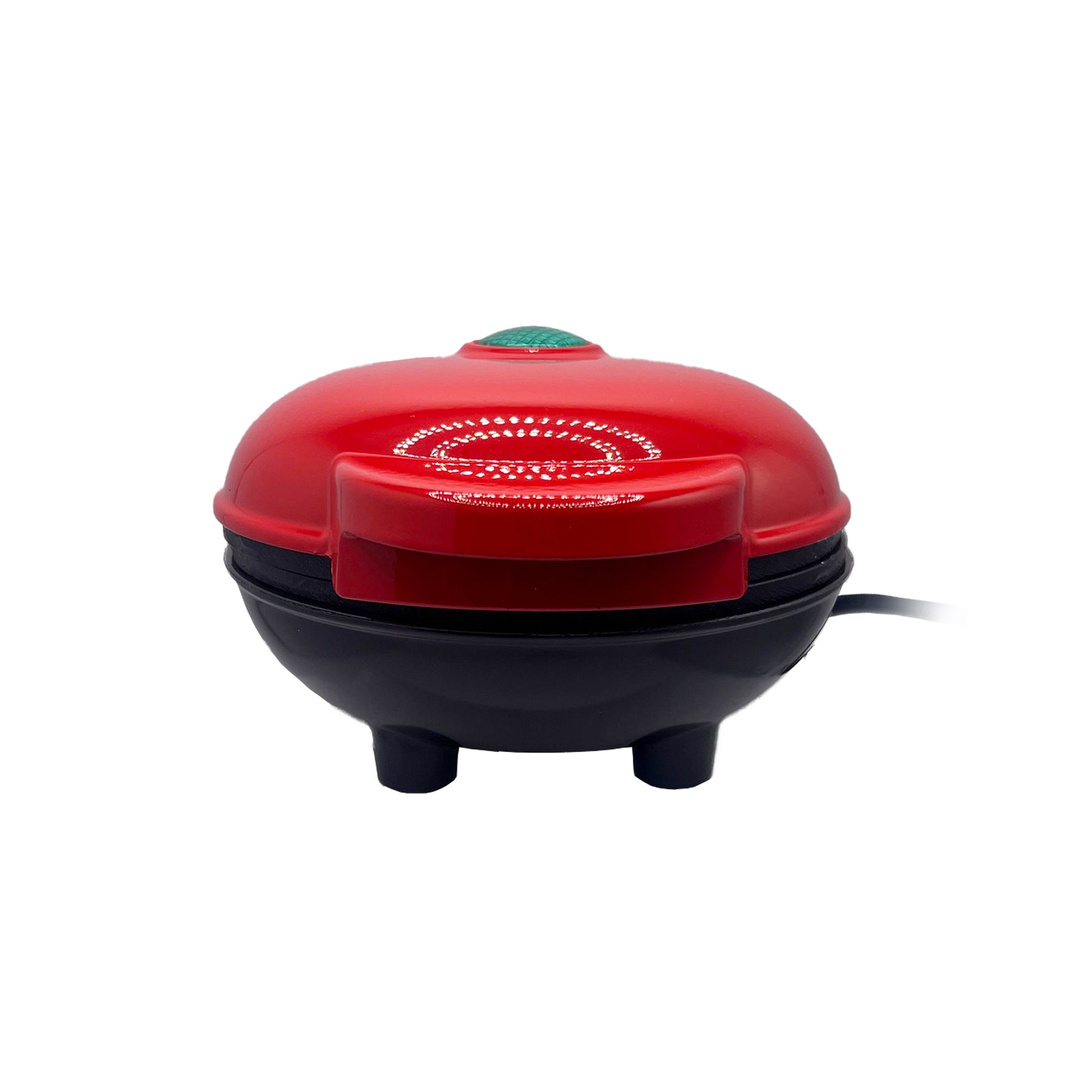 a red and black waffle iron